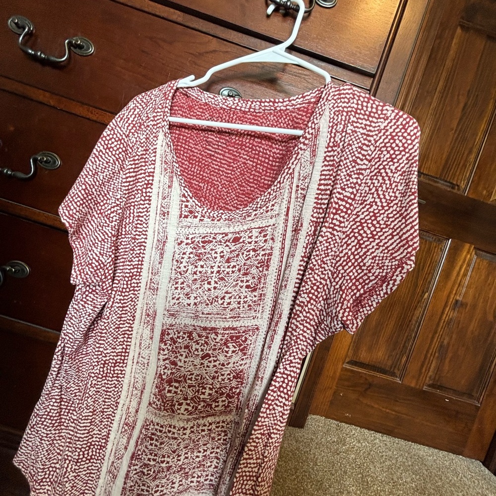 Lucky Brand Red and Ivory Printed Tunic